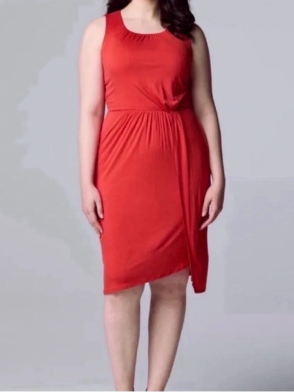 Simply Vera Vera Wang Sleeveless Red Midi Dress with Side Drape Size XXL